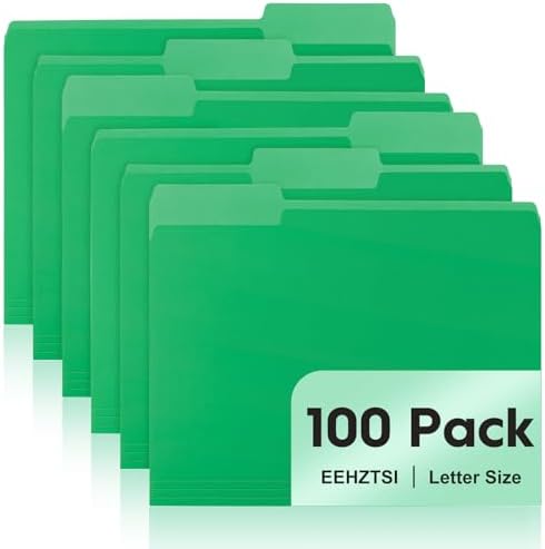 100-Pack Color File Folders, 1/3 Cut Tab, Letter Size Manilla Folder for School/Office/Classroom, Green by EEHZTSIOFFICE