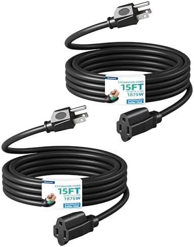 DEWENWILS 2Pack 15FT 15A Outdoor Extension Cord 14/3 SJTW Black, ETL Listed by DEWENWILS
