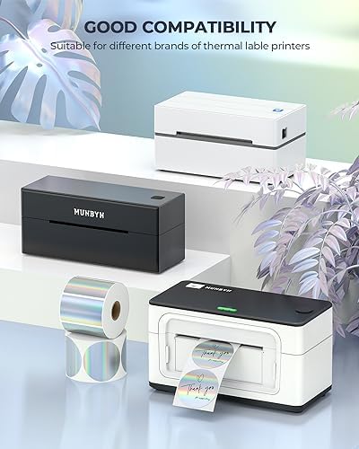 MUNBYN 2.25x1.25 Holographic Thermal Labels, 400 Sheets/1 Roll, Silver - Image 4