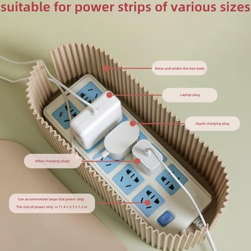 Cable Management Box,Desk Cord Organizer with Groove Cover,Plastic Cord Hider Box,Large Cable Box Organizer,Power Socket Management for TV/Computer/Router/Games Console Cable Storage (Milk Tea) - Image 3
