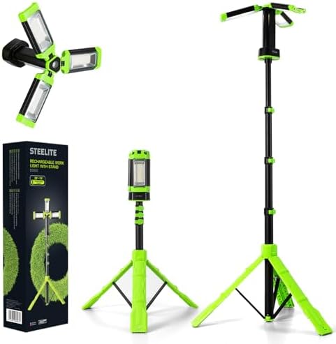 12000mAh Rechargeable Camping Light with Tripod Stand, 2700 Lumens Portable Work Light, 73.2" Adjustable Height, IP65 Waterproof Magnetic Base Light for Outdoor Camping, Garage, Repair by STEELITE