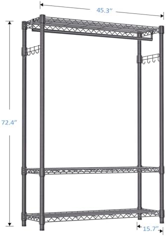 IZEUK Heavy Duty Garment Rack Wire Clothes Rack for Hanging Clothes (Dark Grey, 3 Tier with 1 Rod, 15.7" D x 45.3" W x 72.4" H) - Image 7