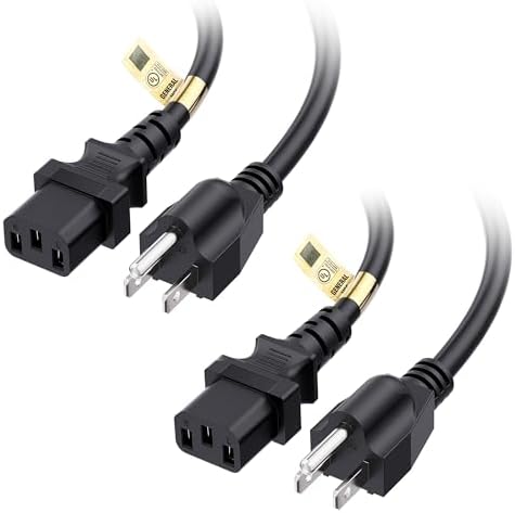[UL Listed] Cable Matters 2-Pack 16 AWG 3 Prong Computer Power Cord, 6ft by CableMatters