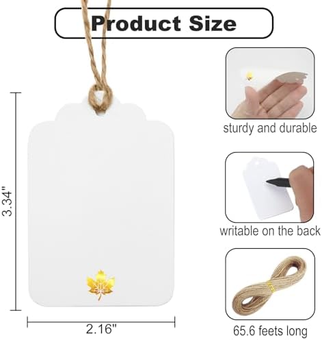 100 Pcs Blank Gift Tags with String Gold Foil Maple Leaf Fall Large Gift Tags with 65 Ft Jute Twine White Paper Cute Tags for Fall Autumn Thanksgiving Harvest Party Gift Wrap Tags - Image 7