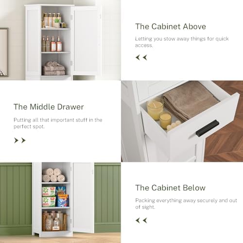 WEENFON Tall Bathroom Cabinet, Storage Cabinet with 6 Shelves & Drawer, Bathroom Storage Cabinet with Adjustable Shelves, Tall Cabinet for Living Room, Home Office, White - Image 7