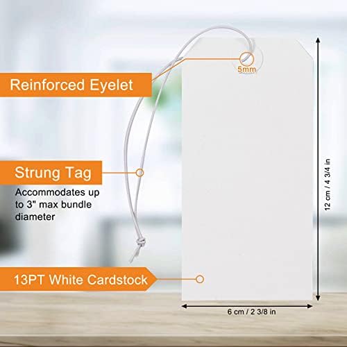White Blank Shipping Tags with String - Coideal 120 Pcs Strung Cardstock Hanging Paper Tag Attached Reinforced Hole for Labeling Price Inventory Luggage 4 3/4" x 2 3/8" - Image 6
