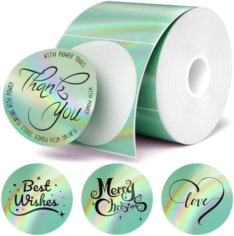 2 Inch Holographic Thermal Sticker Labels,Rainbow Glitter Finish, Water-Proof & Tear-Resistant Label, No Residue Removable Label for Price/Name Tag, Logo Design,Light Green, (200Labels/Roll) by FLYQGGO