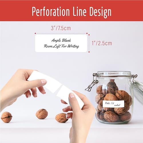 300 Removable Blank Food Labels, Water/Oil/Tear Resistant with Perforation Line for Freezer Food Containers Jars Pantry Organization (Each Measures 1” x 3”) - Image 2