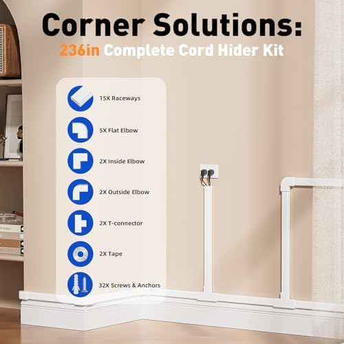 Delamu Cord Hider, 236in Cable Hider, Cord Covers for 2-3 Wires on Wall, Wire Covers for Cords, Wire Hiders for TV on Wall, Easier Setup Cable Cover Cable Management, W0.94 H0.47in,White - Image 3
