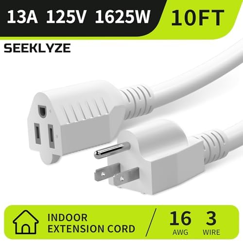 16/3 White Extension Cord 10 FT Indoor, Short Extension Cord - Image 2