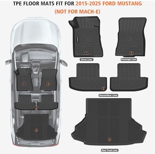 Floor Mats Cargo Liner for Ford Mustang 2015-2025 (NOT for Mach-E) - Image 2