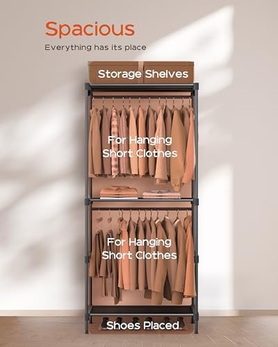 CASAMAYA Clothes Rack, Portable Closet, 27.6 Inch Wardrobe Closet, Clothes Storage Organizer with Shelves and 2 Hanging Rods, Easy to Assembly, Black PCT001B01 - Image 4
