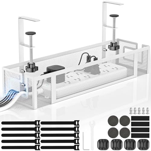 Under Desk Cable Management Tray, 15.75" No Drill Cable Management White, by GZOKMOG