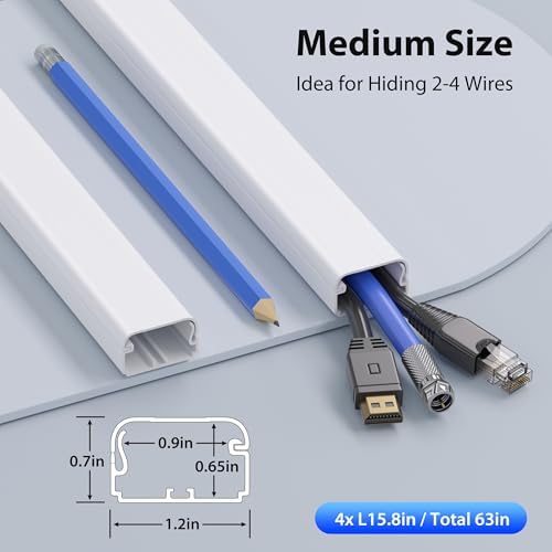 ZhiYo 63in White Cord Hider Wall, Large Size Fits 2-4 Cords, 1.2inW 0.7inH - Image 2