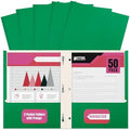 Better Office Products Green Paper 2 Pocket Folders with Prongs, 50 Pack, Matte Texture, Letter Size Paper Folders, 50 Pack, with 3 Metal Prong Fastener Clips, Green by BetterOfficeProducts