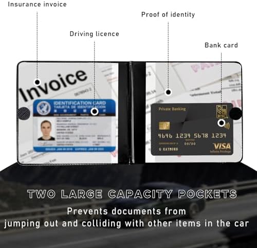 Ziciner 2PCS Car Registration and Insurance Holder, 5.2"× 4.7" Premium Auto Glove Box Organizer with Closure, Essential Vehicle Document Holder for Card, Driver License (Black) - Image 3