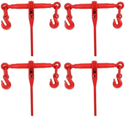 Ratchet Chain Binder 5/16"-3/8", 4 Pcs Load Binders, 5400lbs Capacity Ratchet Load Binder, Ratchet Lever Binder with G70 Hooks, Heavy Duty Ratchet Boomer for Tie Down, Hauling, Towing (Red) by DEROANKE