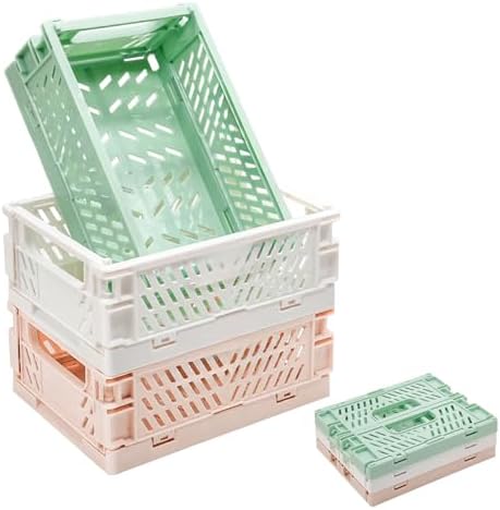 3 Pack Large Plastic Storage Basket for Shelf Organizing, Collapsible Crate Folding Storage Bin for Desk Organizier Stackable Containers for Home Kitchen Classroom Office Bathroom Storage(10x6.5x2.7") by Unknown