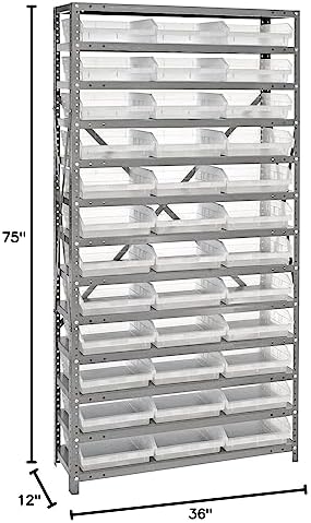 Quantum Storage Systems 1275-109CL Clear-View Sloped Shelving Unit with 4" Shelf Bins, 36 QSB109 Shelf Units, 12" D x 36" W x 75" H - Image 2