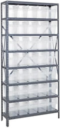 Quantum 1875-SB804CL Heavy Duty Shelving Unit with (8) Shelves and (35) SSB804 Clear Bins for Industrial Warehouse Storage Distribution | 400 lbs Capacity | 18"D x 36"L x 75"H, Galvanized Carbon Steel by QuantumStorageSystems