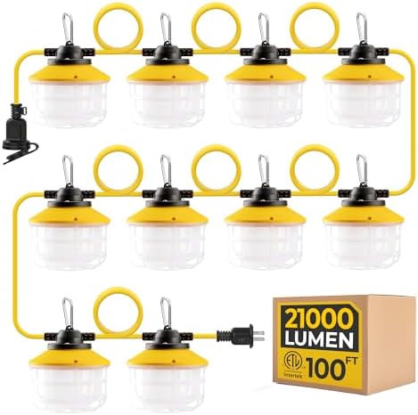 100FT 150W LED Construction String Lights, Temporary Work Lighting by Hyanglux