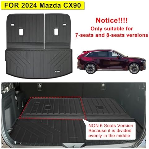 Large Cargo Liners with Backrest Mat for 2024 2025 Mazda CX90 CX-90 7&8 Seats(Not for 6 Seats), TPE All Weather Protection Trunk Mat with Velcro Rear Seats Backrest - Image 2
