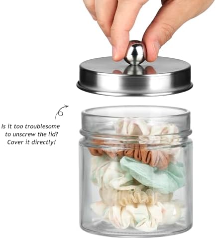 SheeChung Glass Mason Jar Qtip Holder Dispenser, Brushed Nickel Lids,4 Pack - Image 2