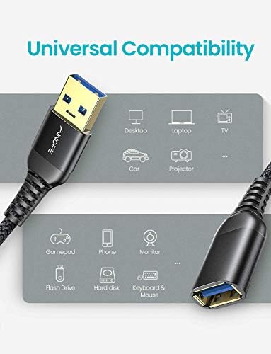 AINOPE 2 Pack USB Extensions Cable High Speed USB 3.0 Extension Cord Type A Male to Female Sturdy Braided Material Fast Data Transfer Compatible with USB Keyboard,Mouse,Flash Drive,Black,6.6FT+6.6FT - Image 7