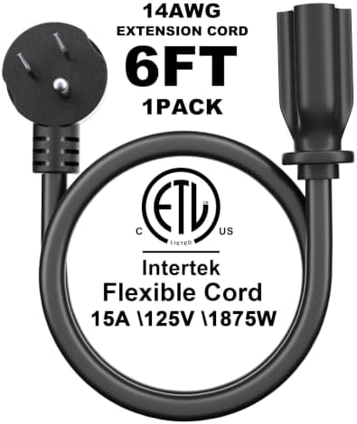 POWGRN 6FT 14/3 Black Flat Plug Extension Cord, Low Profile Indoor - Image 2