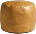 Thgonwid Unstuffed Faux Leather Pouf Cover, Handmade Footstool Ottoman Storage Solution, Floor Footrest Cushion, 16.5”Dx12”H, Yellow by Thgonwid