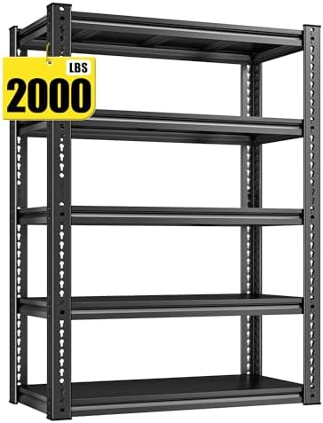 REIBII Garage Shelving Load 2000 LBS, Adjustable 5-Tier Storage Shelves, Metal Shelving Units and Storage Rack Shelf for Garage, Basement, Kitchen, 32" W x 17" D x 72" H, Black by REIBII
