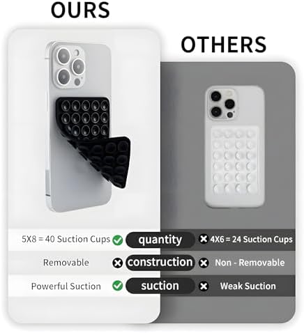 SHENGXIN 2 Pack Silicone Double-Sided Suction Grip – 40 Cups per Side, Strong Hold for iPhone, Galaxy, Pixel, Android – Hands-Free for Selfies & Videos (Black) - Image 6