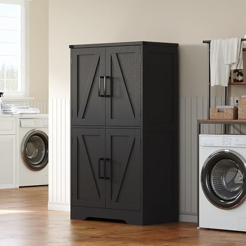 Treocho Farmhouse Bathroom Floor Cabinet with Adjustable Shelves by Treocho