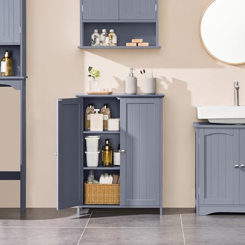 Yaheetech Small Bathroom Storage Cabinet for Towels with 2 Doors, Gray - Image 2