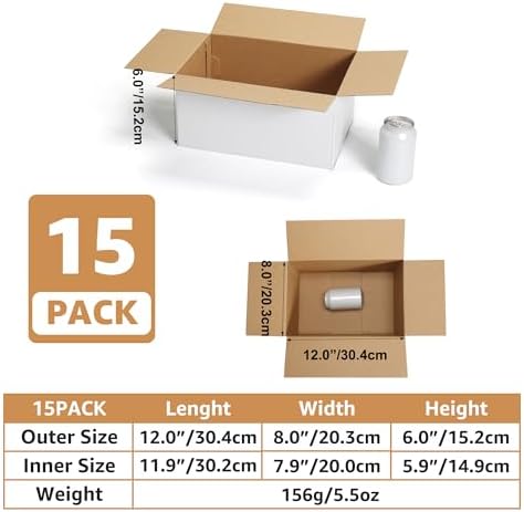 EXYGLO 15 Pack 12x8x6 Shipping Boxes for Small Business, White Corrugated Cardboard Small Box for Packaging, Moving, Mailing, and Storing - Image 2