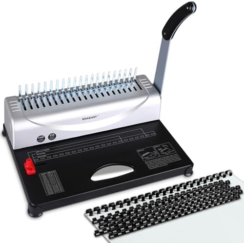 MAKEASY Comb Binding Machine - Punch 12 Sheet, Easy Punch No Jam, Heavy-Duty Metal Build, Book Binder for Office Reports & Home School Projects, Includes 100 Combs, Letter/A4/A5 Compatible by MAKEASY