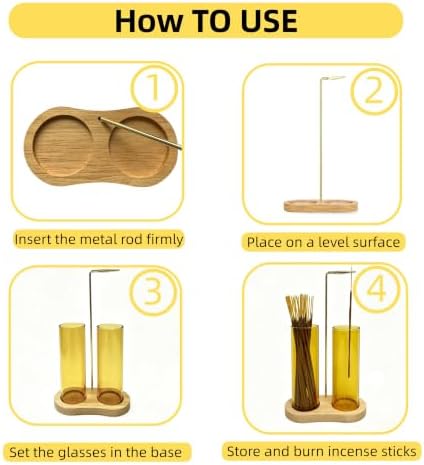 Yellow Glass Incense Holder, Incense Sticks Burner Holder with Storage,Hang Upside Down Incense Holder for Sticks with Glass Ash Catcher for Meditation Yoga Spa Room Decor (Yellow) - Image 4