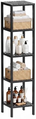 SMIBUY Bathroom Storage Shelf, 5-Tier Bamboo Rack Organizer, Multifunctional Shelving Unit for Living Room Bedroom Kitchen (Black) by SMIBUY