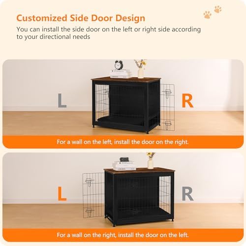 DWANTON 32.5" Dog Crate Furniture with Cushion, Wooden Kennel Table Indoor - Image 4