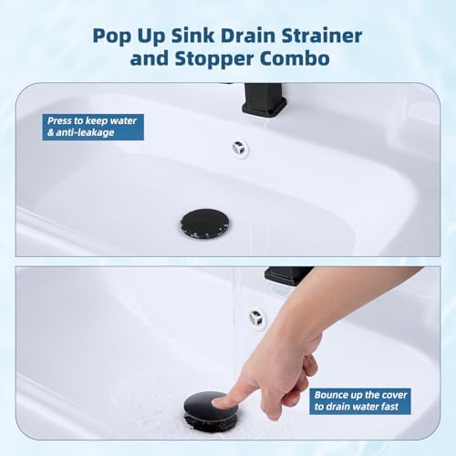 Hibbent Upgraded 3 in 1 Bathroom Sink Drain Strainer, Pop Up Sink Stopper with Big Push Cap, Anti-Clogging Metal Filter Basket,Sink Plug with Hair Catcher for 1.1''~2.36'' Basin, Oil-Rubbed Bronze - Image 5