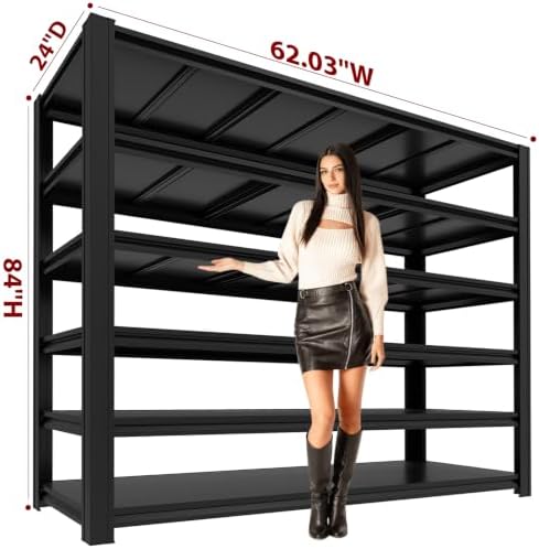 8,100 lbs Heavy-Duty Storage Shelves, 6-Tier Garage Shelving, Adjustable Shelving Units, Industrial Shelving, for Garage Storage, Heavy-Duty Garage Shelving (6T-84H x 62.03W x 24D)*2 - Image 3
