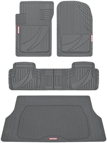 Motor Trend FlexTough™ Heavy Duty Gray Rubber Car Floor Mats All Weather & Cargo Liner for SUV Full Set - Universal Trim to Fit Automotive Floor Mat & Trunk Mats for Cars Interior Accessories by MotorTrend