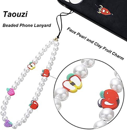 6PCS Beaded Phone Charms Strap Fruit Star Faux Pearl Rainbow Beads Phone Chains Beaded Lanyard for Camera Key Wallet Valentines Day Gifts for Her Women - Image 3