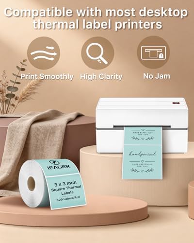 iEager Green 3" x 3" Square Thermal Label Stickers, 500 Labels/Roll - Image 5