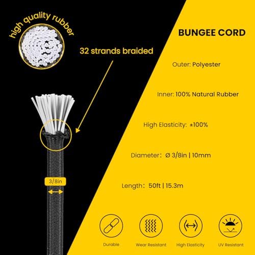 Brotree Bungee Cords 3/8" x 50ft Elastic Shock Cord 100% Stretch Cord - Image 3