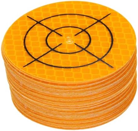HARFINGTON 60pcs Survey Reflector Sheets 60mm x 60mm Self-Adhesive Surveying Target Mark Sticker Total Station Round Reflective Sheet Tape for Ship Inspection Tunnel Measure, Yellow by HARFINGTON