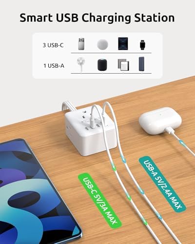 NUTICT 360° Rotating Flat Plug Power Strip with 3AC Outlets and 4 USB Ports - Image 5