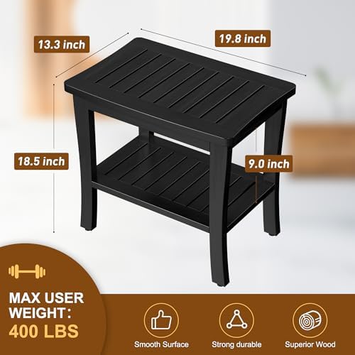 Extra Bamboo Black Shower Bench Stool Waterproof Shower Chair Spa Bath Seat Extra Big Best Hardwood Bathroom Gadgets Seat Father Day Dad Parents Stepdad Christmas Xmas Happy Birthday Gifts Ideal - Image 6