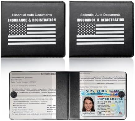 Ziciner Car Registration Insurance Holder, 2Pack Essential Auto Card Document Glove Box Organizer with Touch Fastener, Vehicle Interior Accessories Perfect for Most Car, Truck, SUV (Black/White Flag) by Ziciner