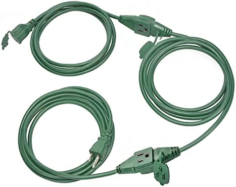 Clear Power Outdoor Extension Cord 25 FT 16 Gauge 3Prong Cords for Christmas Light, Holiday Decoration, Yard (3 Outlets, Green, 25 ft) by ClearPower